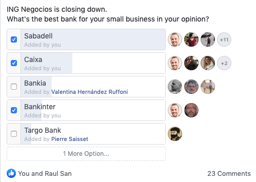Facebook survey on which is the best bank